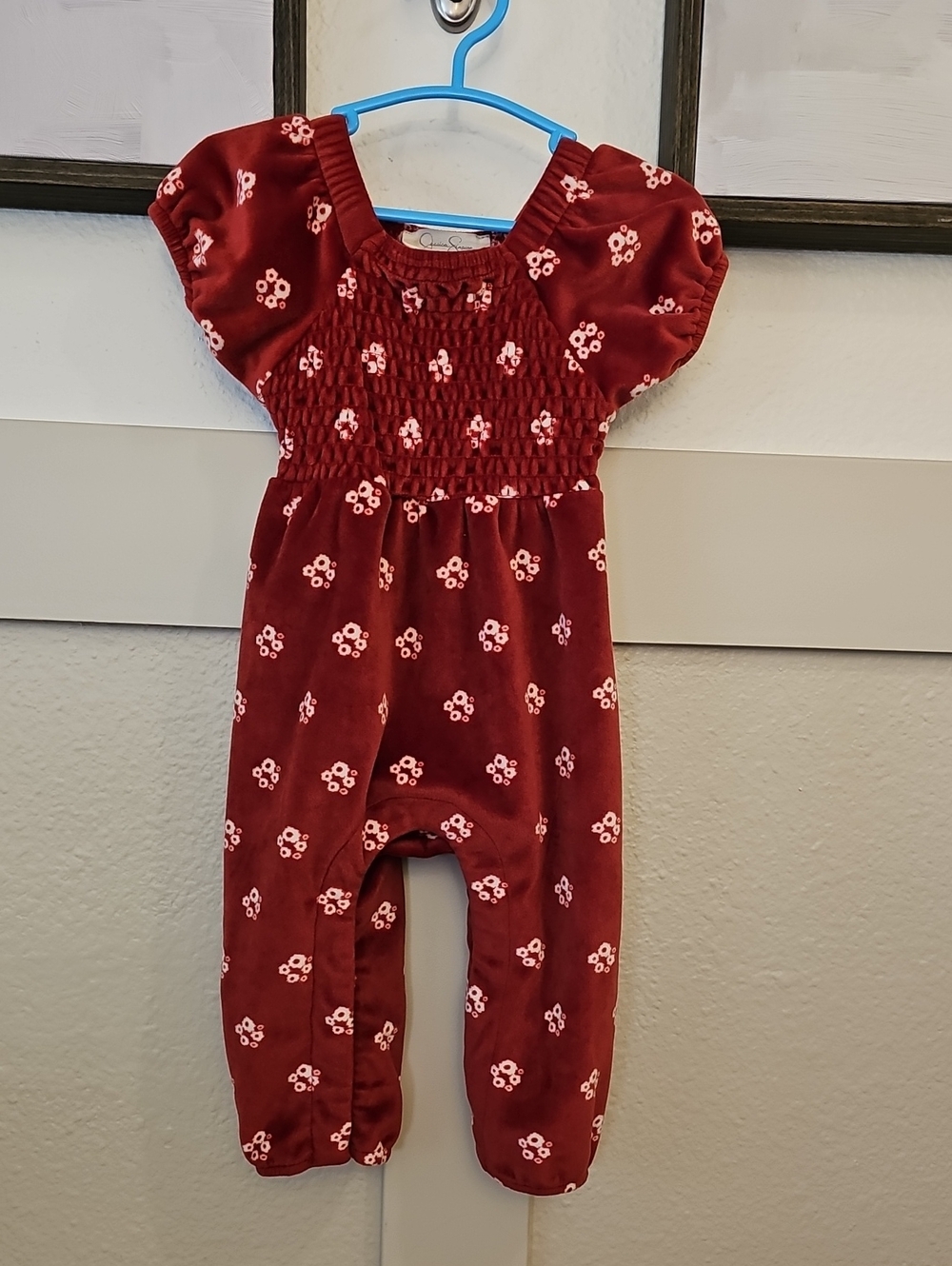 🍂 Jessica Simpson Baby Girl Smocked Ditsy Soft Floral Jumpsuit 🍁 6-9m